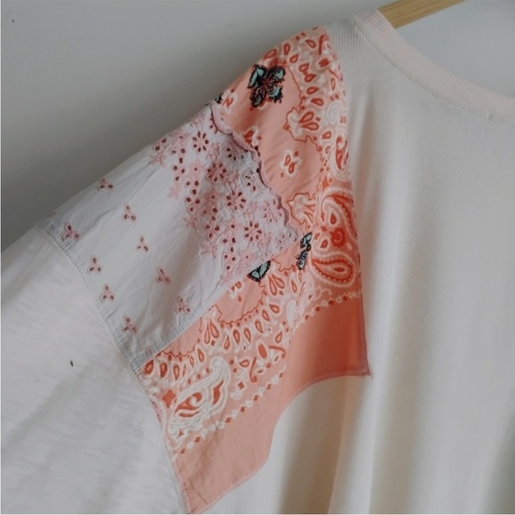 Free People We The Free Feelin It Patchwork Pink Top Boho Cottage Peasant Eyelet - Picture 4 of 8